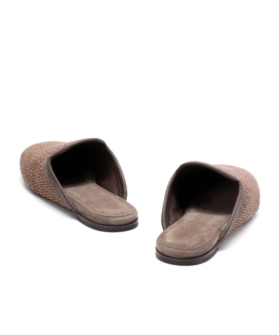 Brunello Cucinelli Woven Slippers In Brown