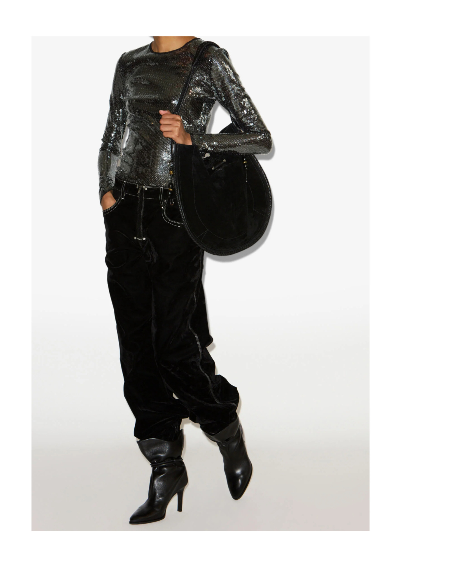 Isabel Marant Hilda Sequin Long-sleeve Top In Gray