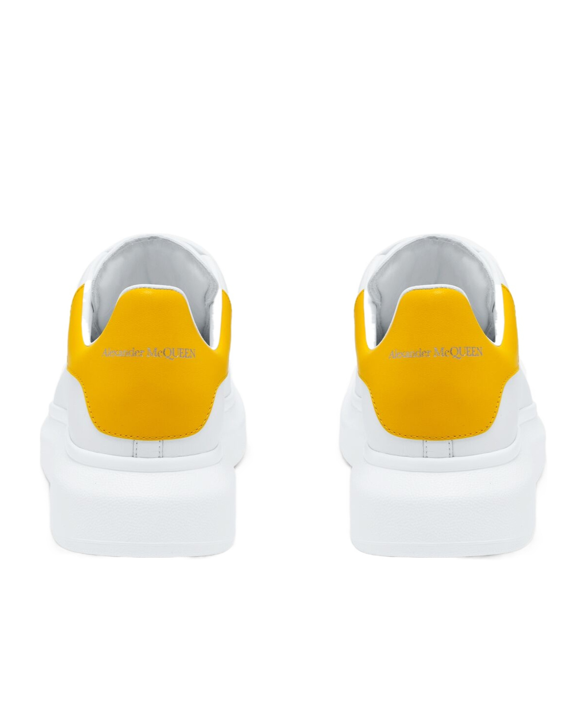 Alexander Mcqueen Perforated Platform Round Toe Sneakers In White/yellow
