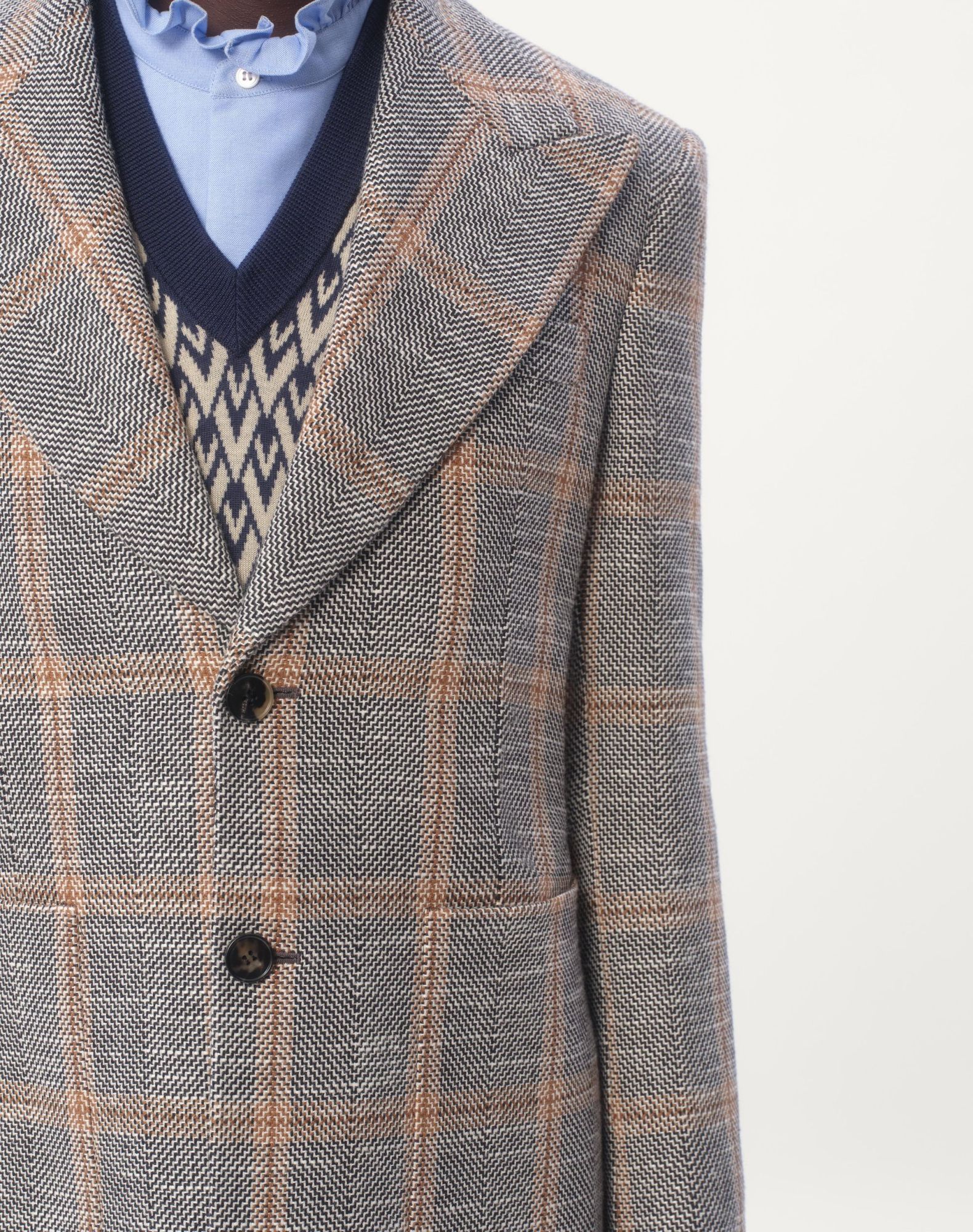 Valentino Single-breasted Wool Blend Jacket With Check Pattern In Grey