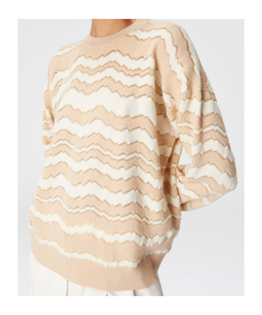 Missoni Crewneck Pullover With Tone-on-tone Zigzag In Neutral