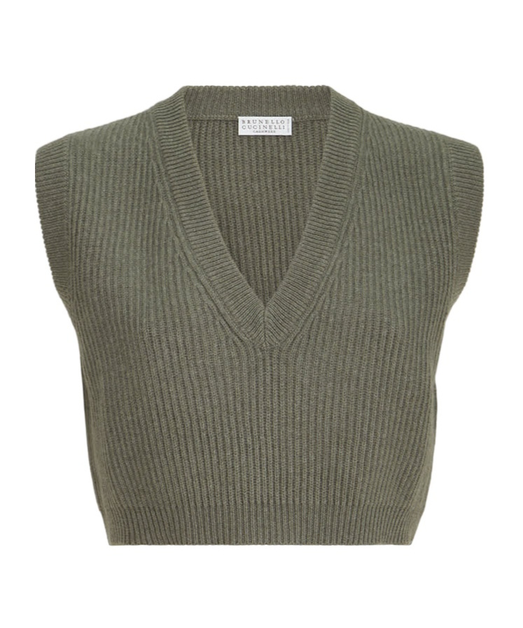 Brunello Cucinelli Cashmere Rib-knit Sweater Vest In Origano