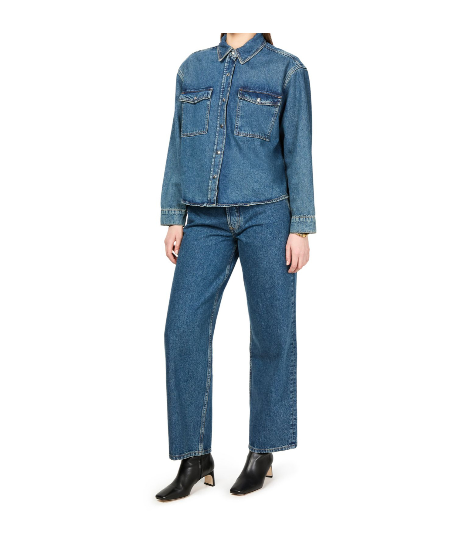 Shop Anine Bing Long Sleeve Denim Shirt In Blue
