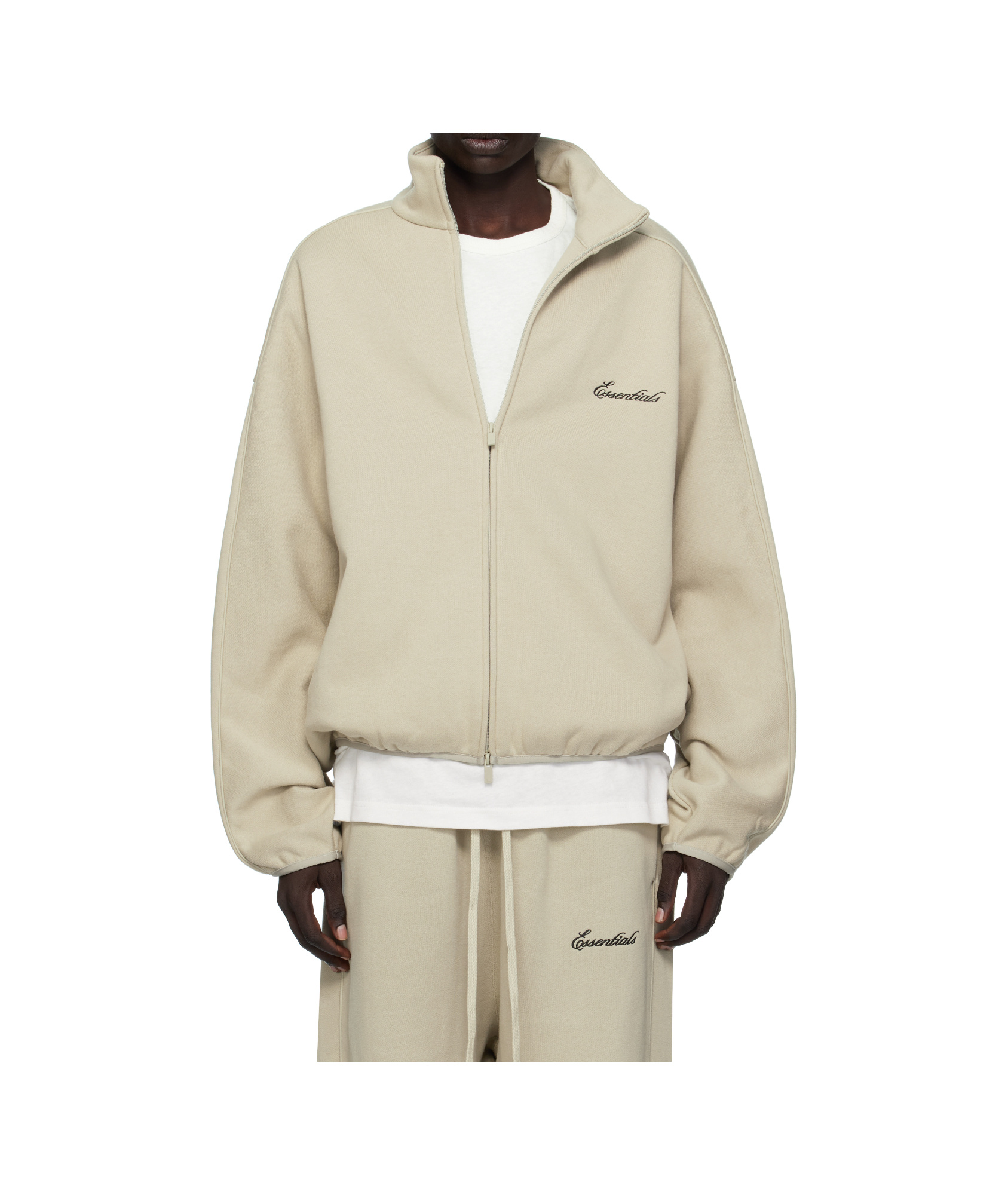 Essentials Taupe Modern Fit Fleece Track Jacket In Multi