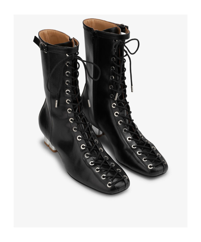 Ganni Black Oleatex Eyelets Lace-up Ankle Boots In Black