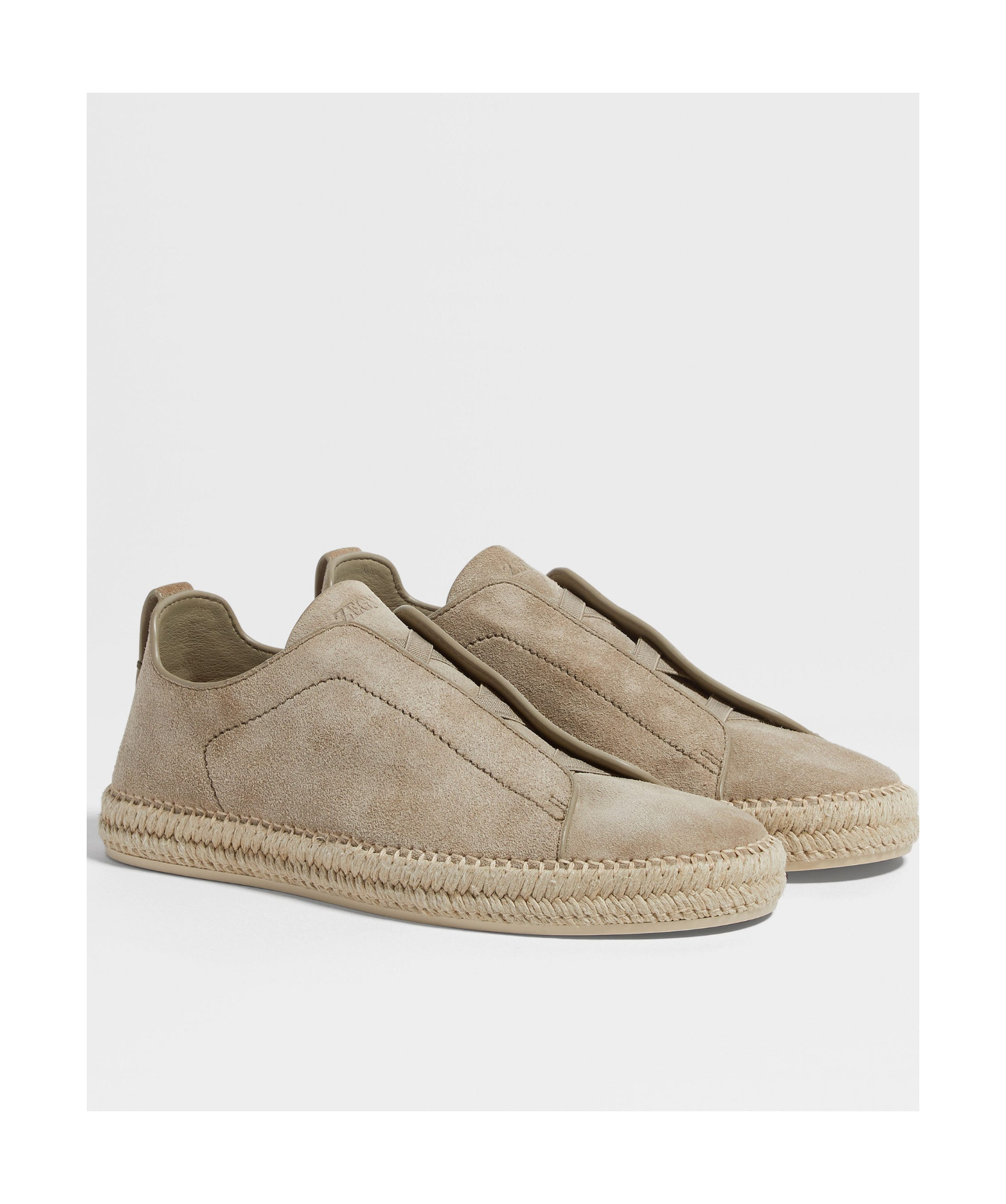Zegna Triple Stitch Espadrilles En Veau Velours Beiges In Nude