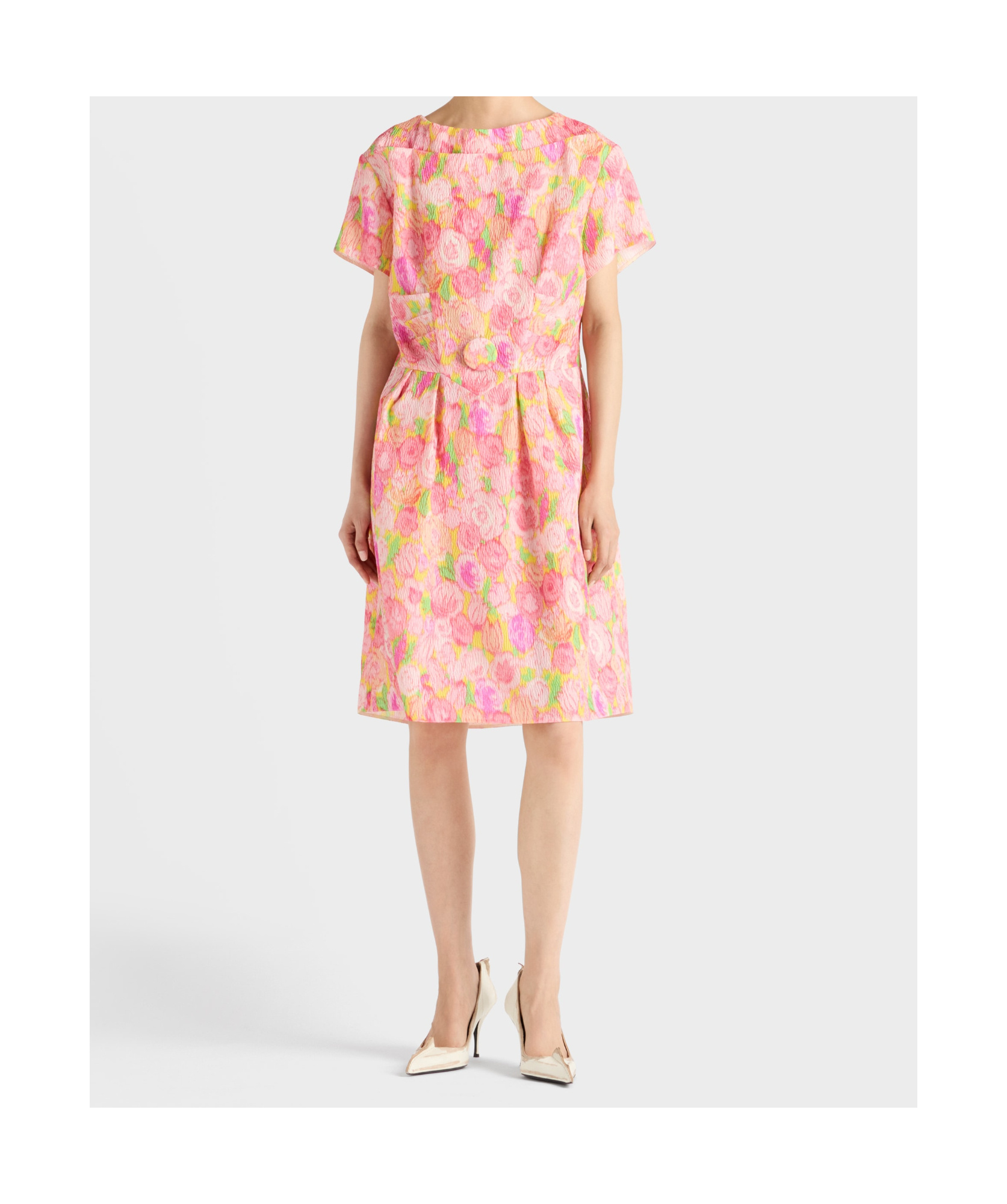 Prada Floral Print Silk Blend Knee-length Dress In Pink