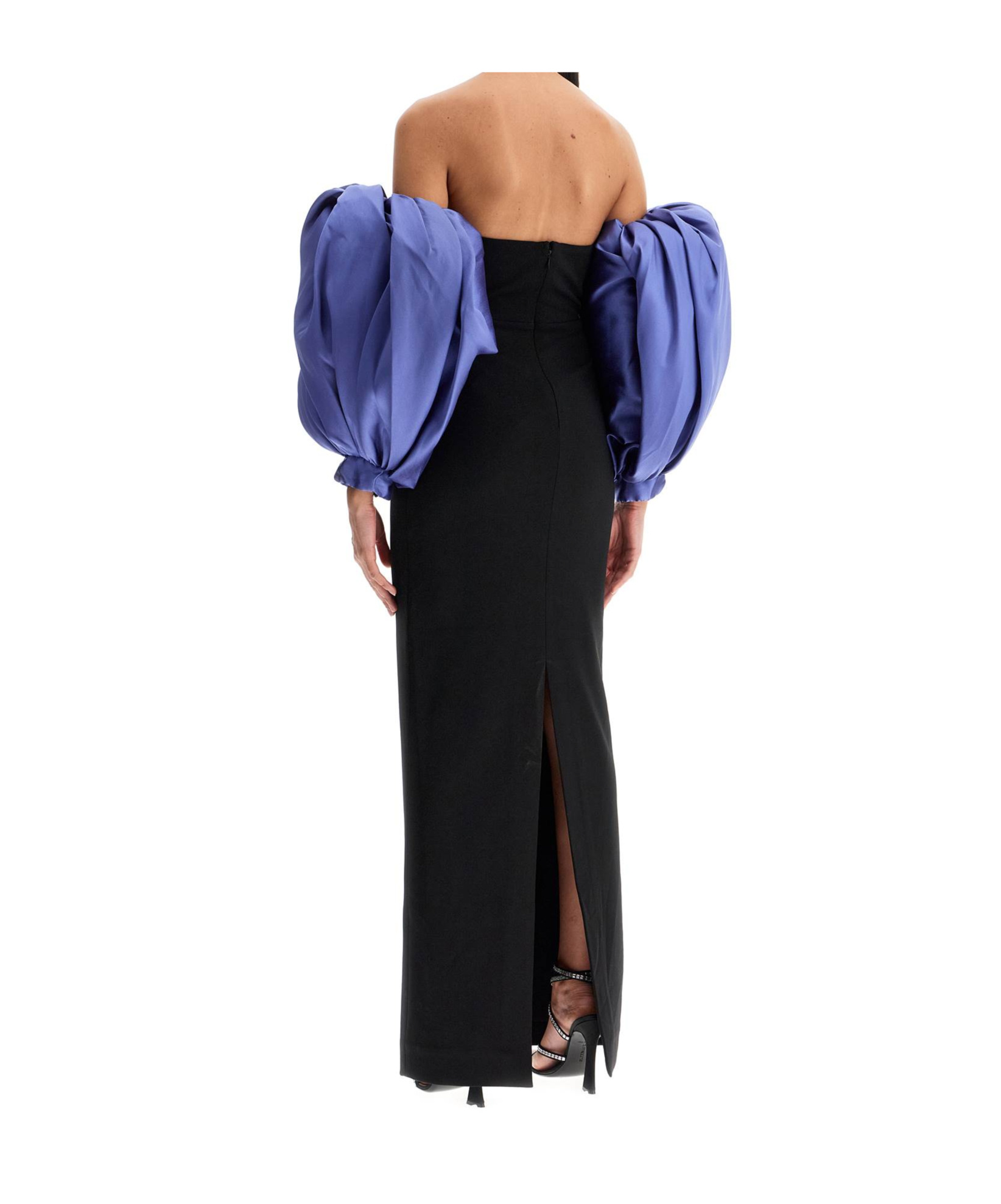 Solace London Strapless Karina Maxi Dress With Removable Puff Sleeve In Black