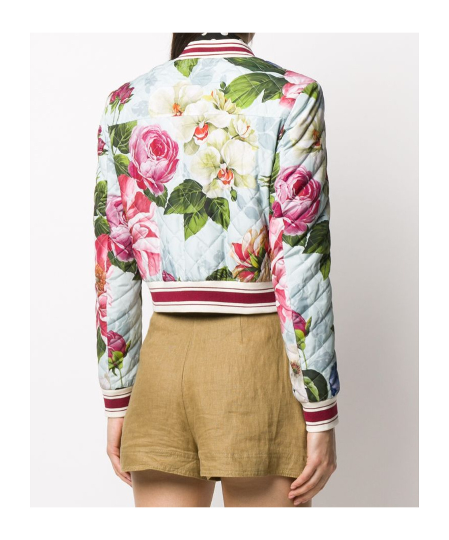 Dolce & Gabbana Floral Print Bomber Jacket In White