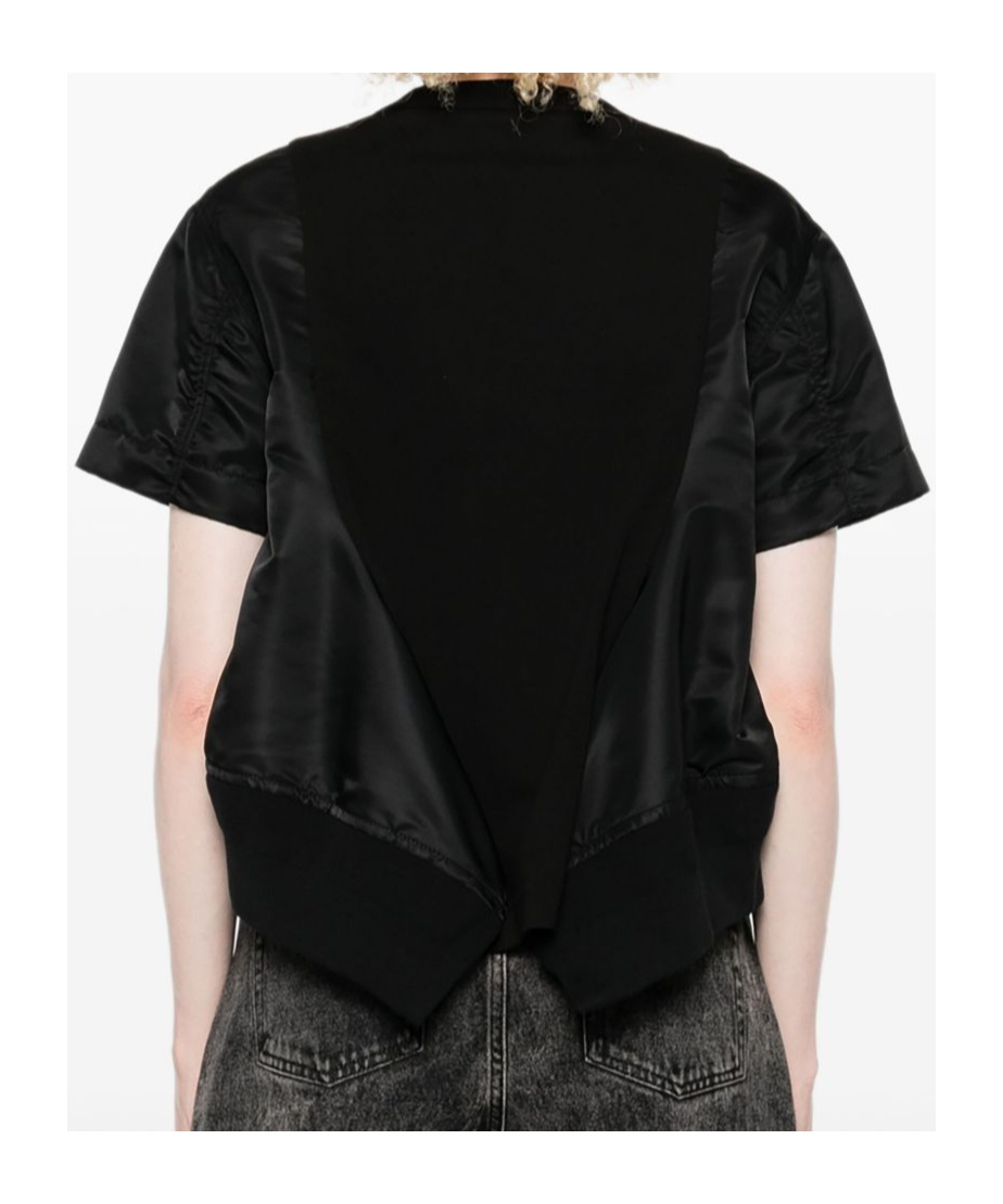 Sacai Black Nylon And Cotton Twill T-shirt In Black