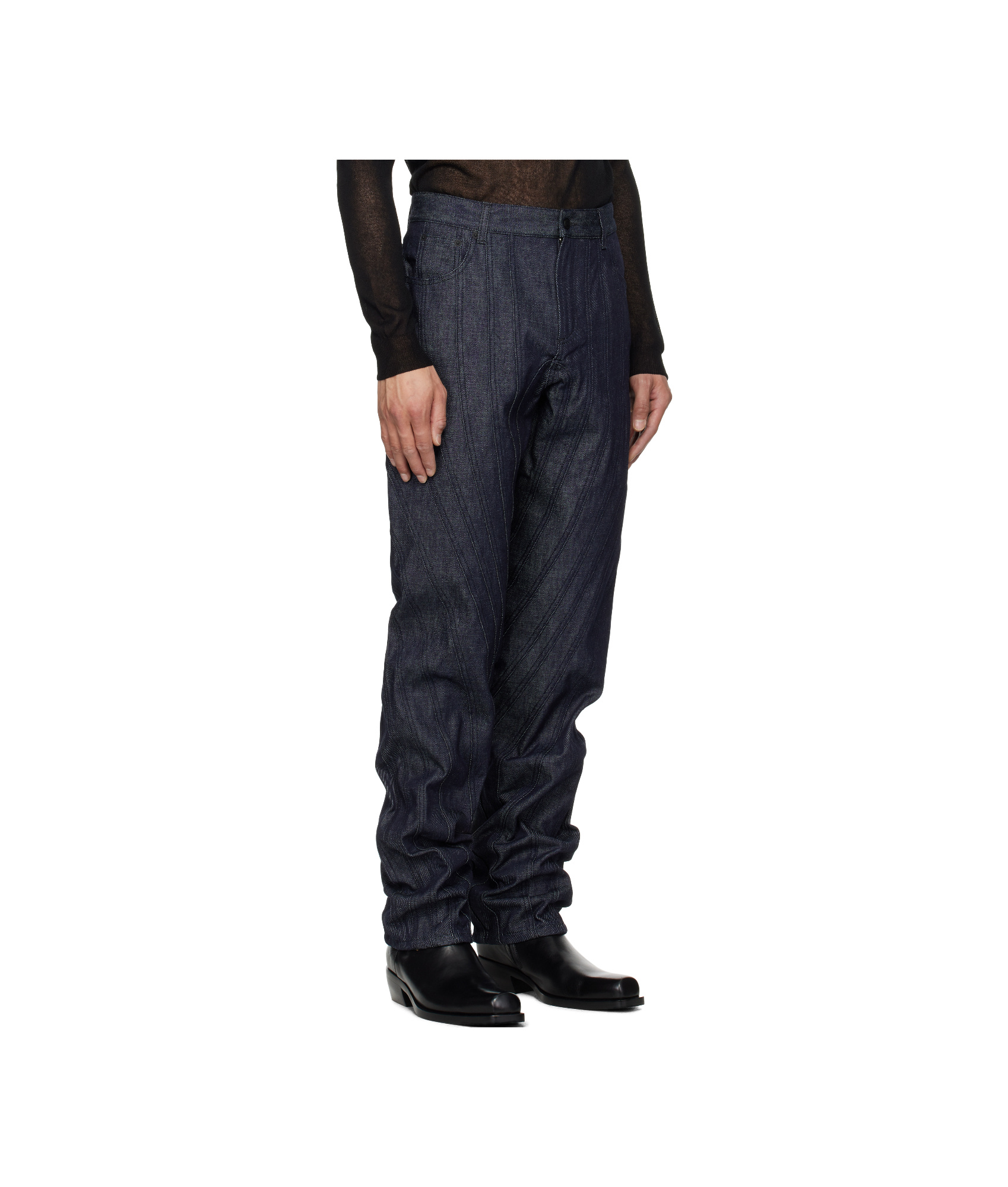 Mugler Blue Spiral Baggy Jeans In Gray