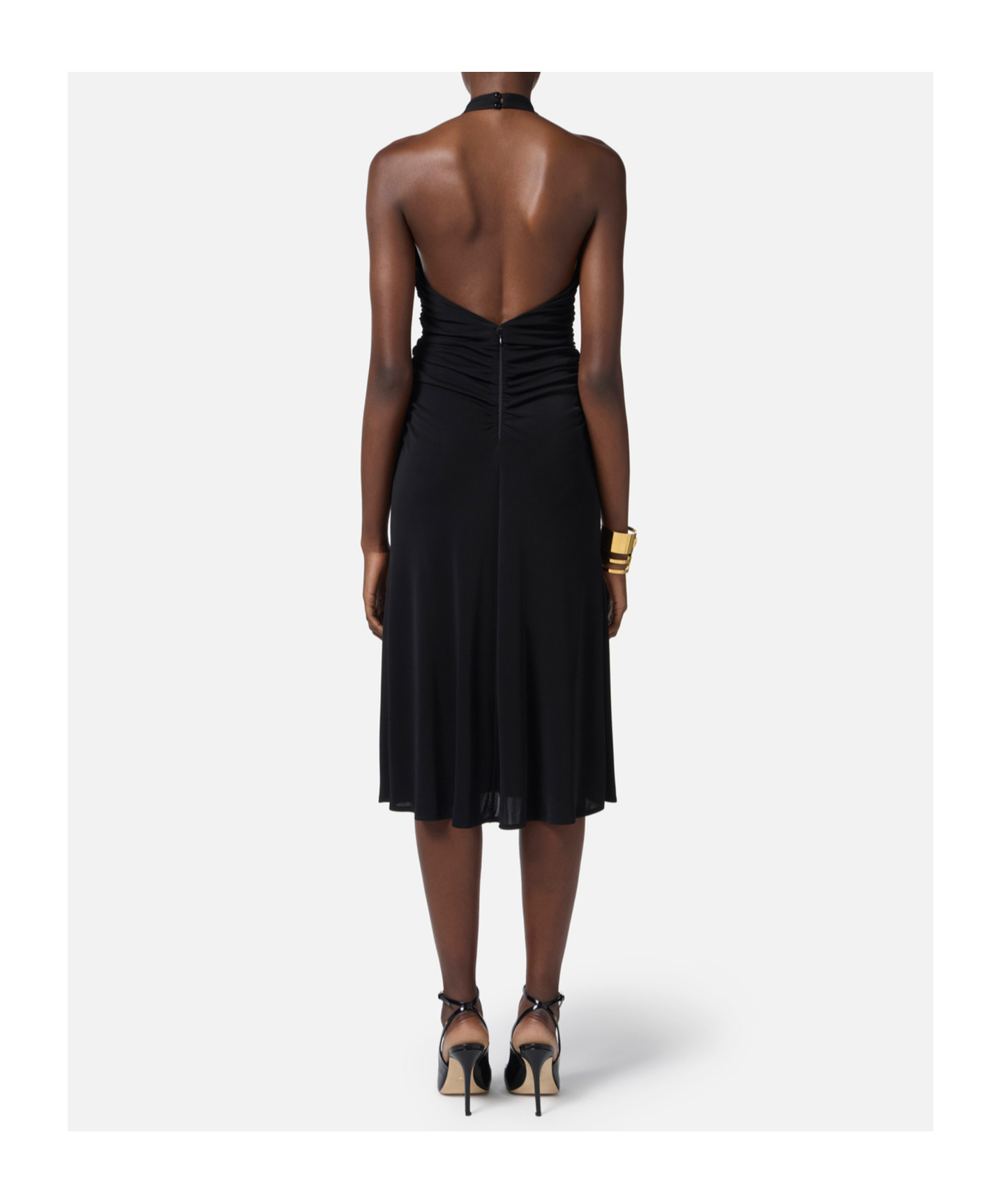 Shop Elisabetta Franchi Halterneck Ruched Dress In Black