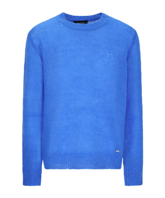 Dsquared2 Mohair Blend Crew Neck Long Sleeve Sweater In Blue