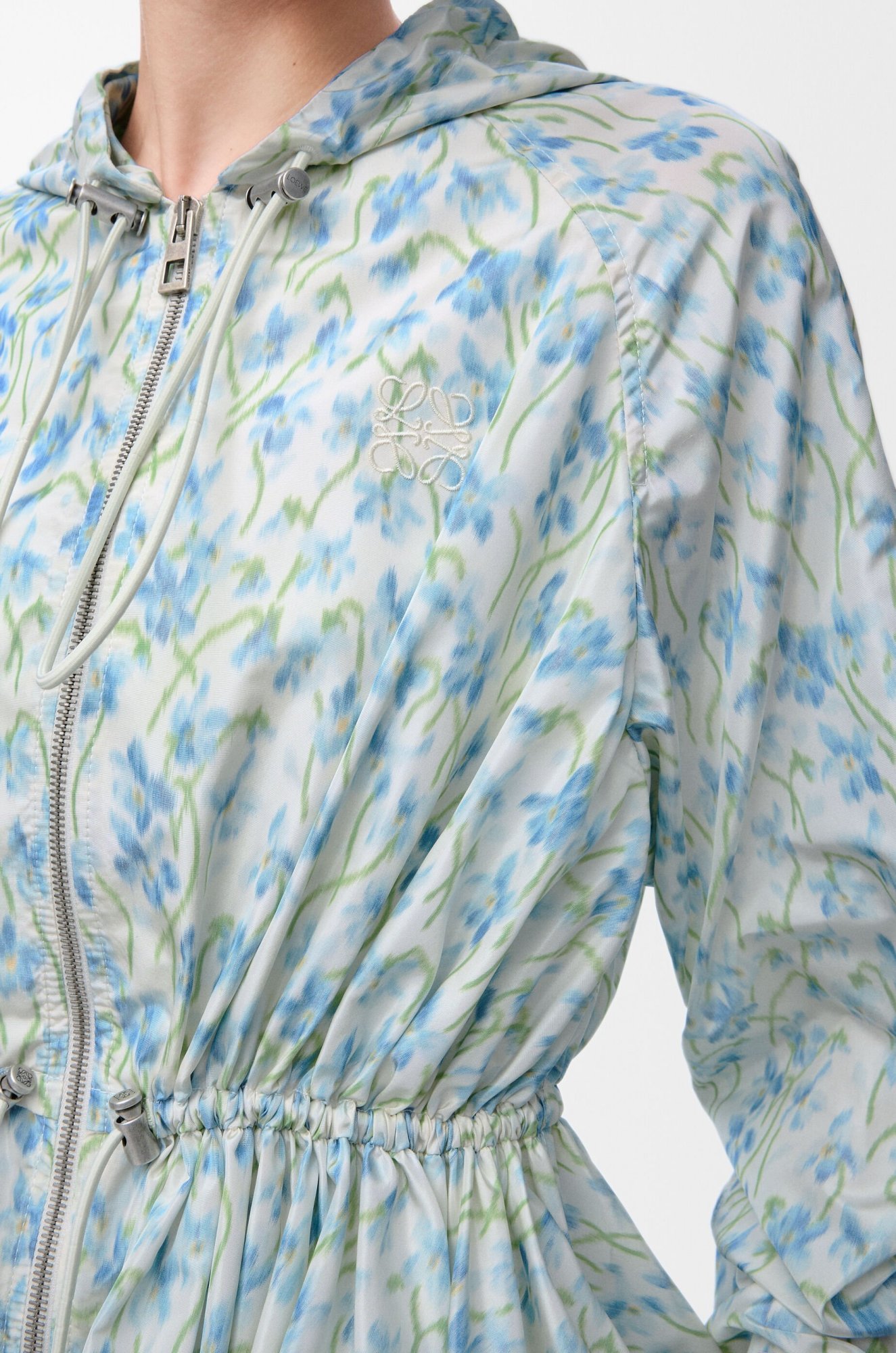 Loewe Hooded Jacket In Silk Blend Taffeta In Blue