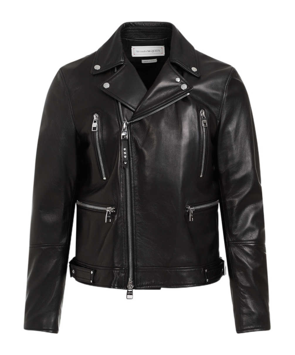 Shop Alexander Mcqueen Leather Biker Jacket In Black