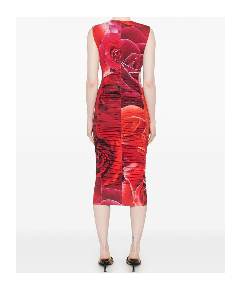 ROBERTO CAVALLI ROSE-PRINT MIDI DRESS