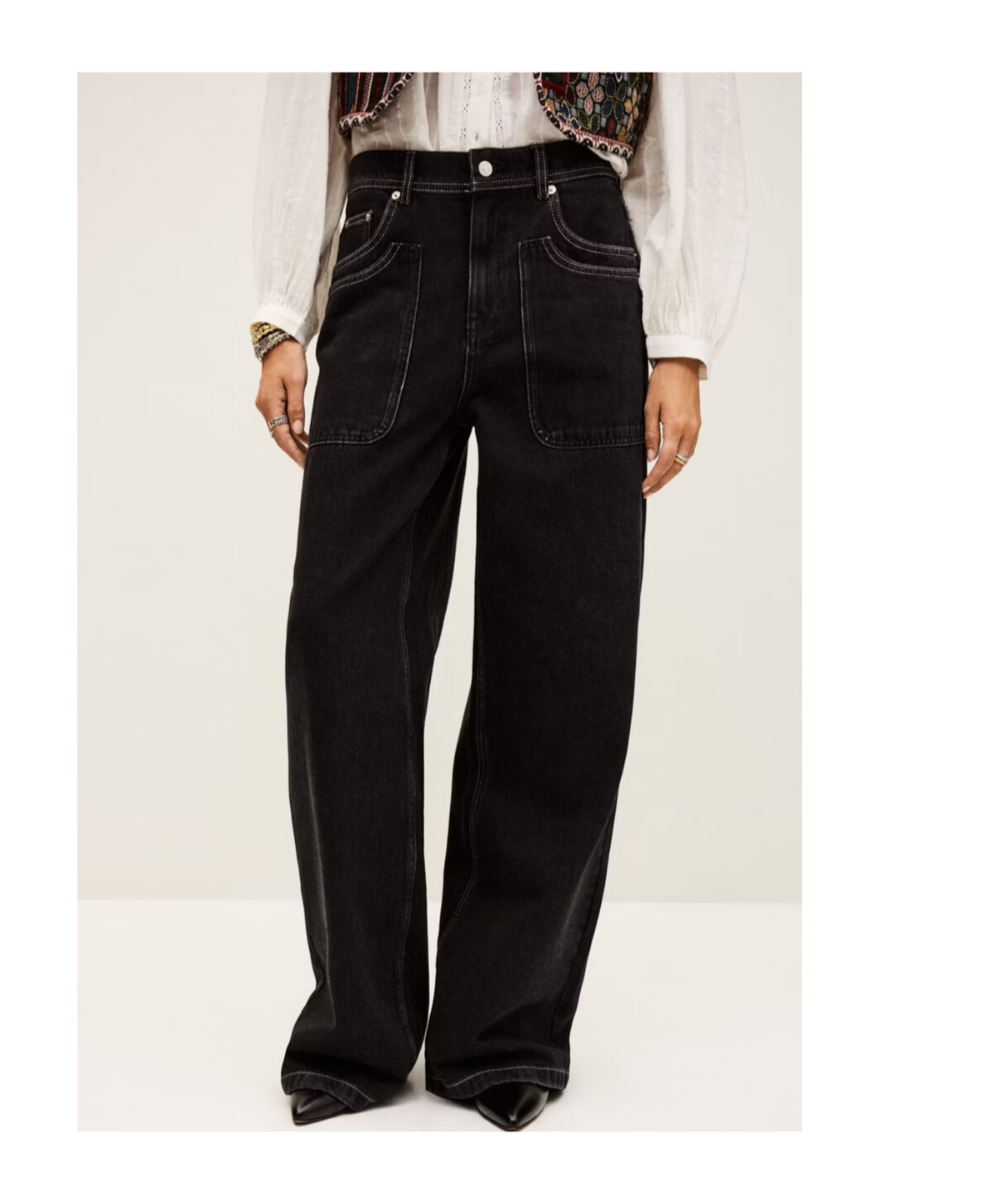 Bash Logo Wide-leg Jeans In Black
