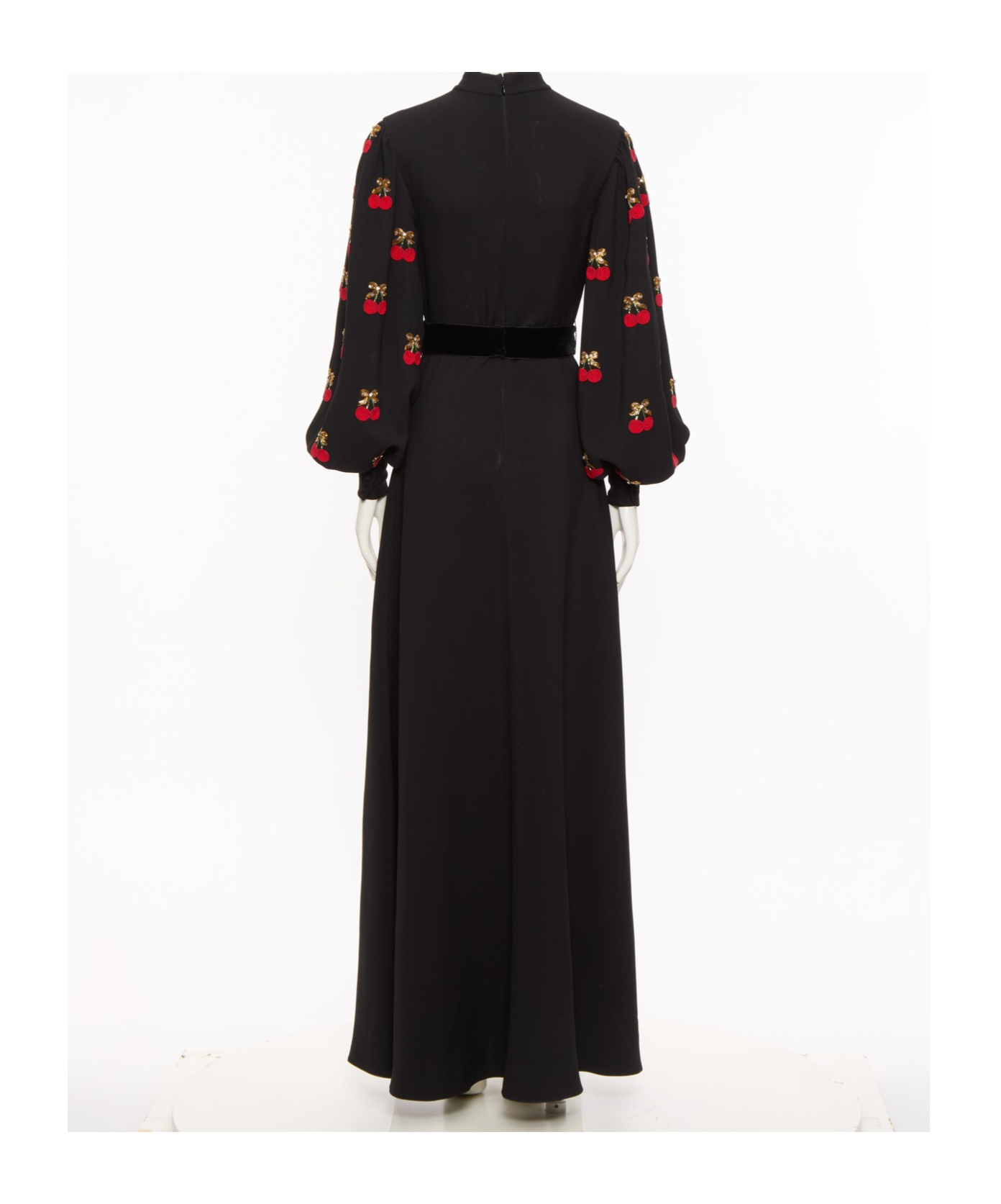 Valentino Garavani Cherryfic Beaded Long Sleeve Silk Gown In Black