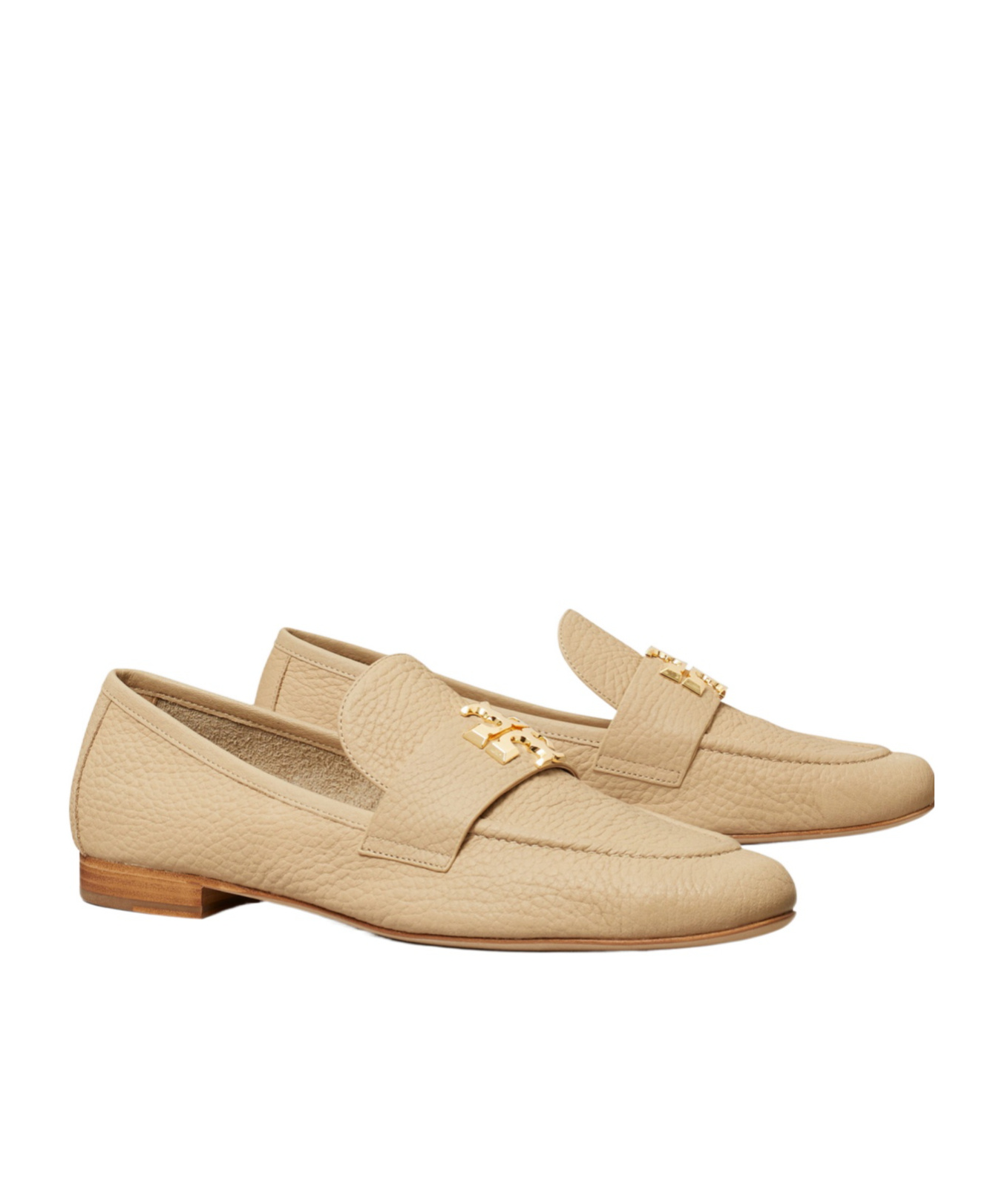 Tory Burch Double T-plaque Leather Loafers In Nude