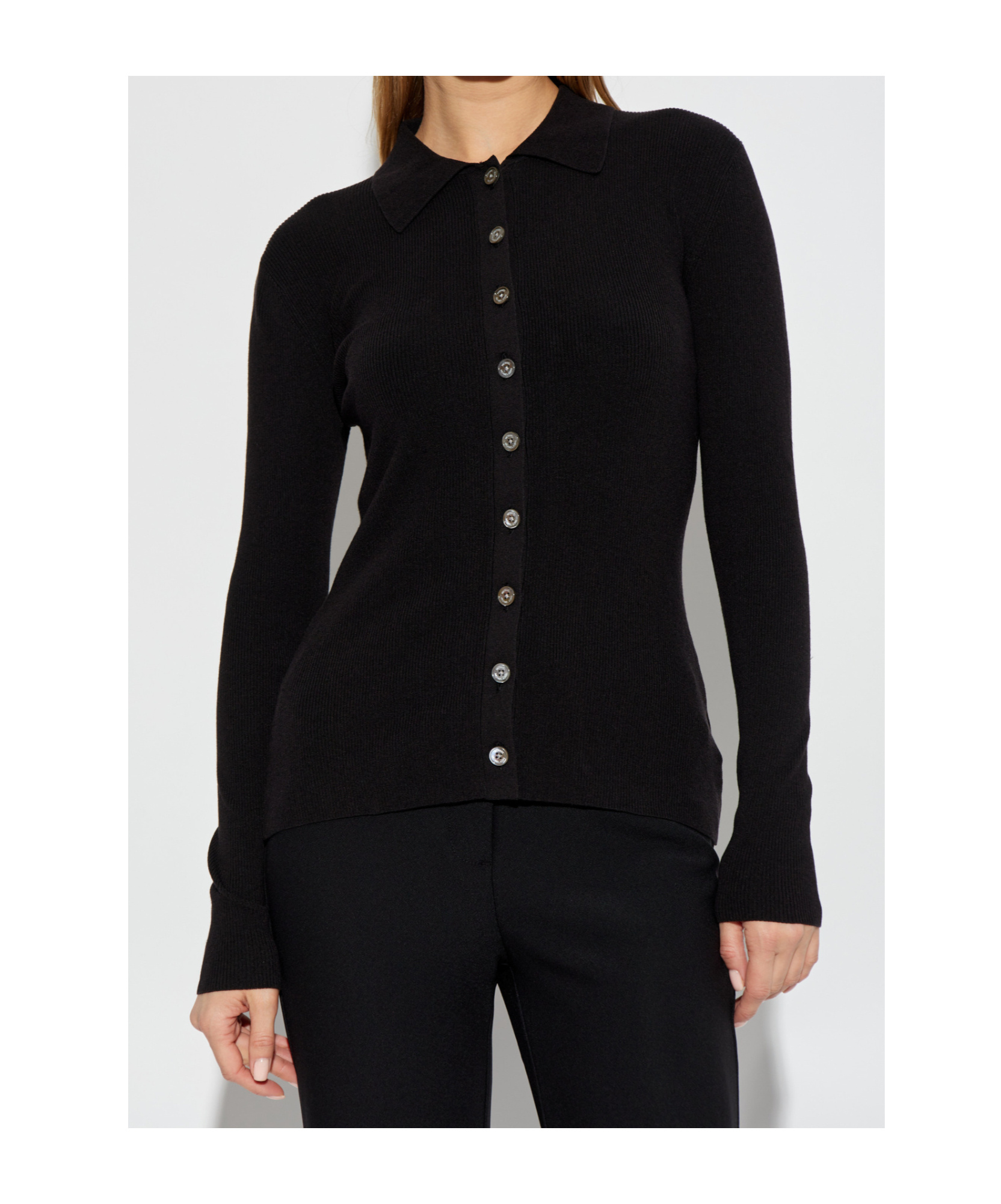 Michael Michael Kors Fitted Ribed Long Sleeves Button Up In Black
