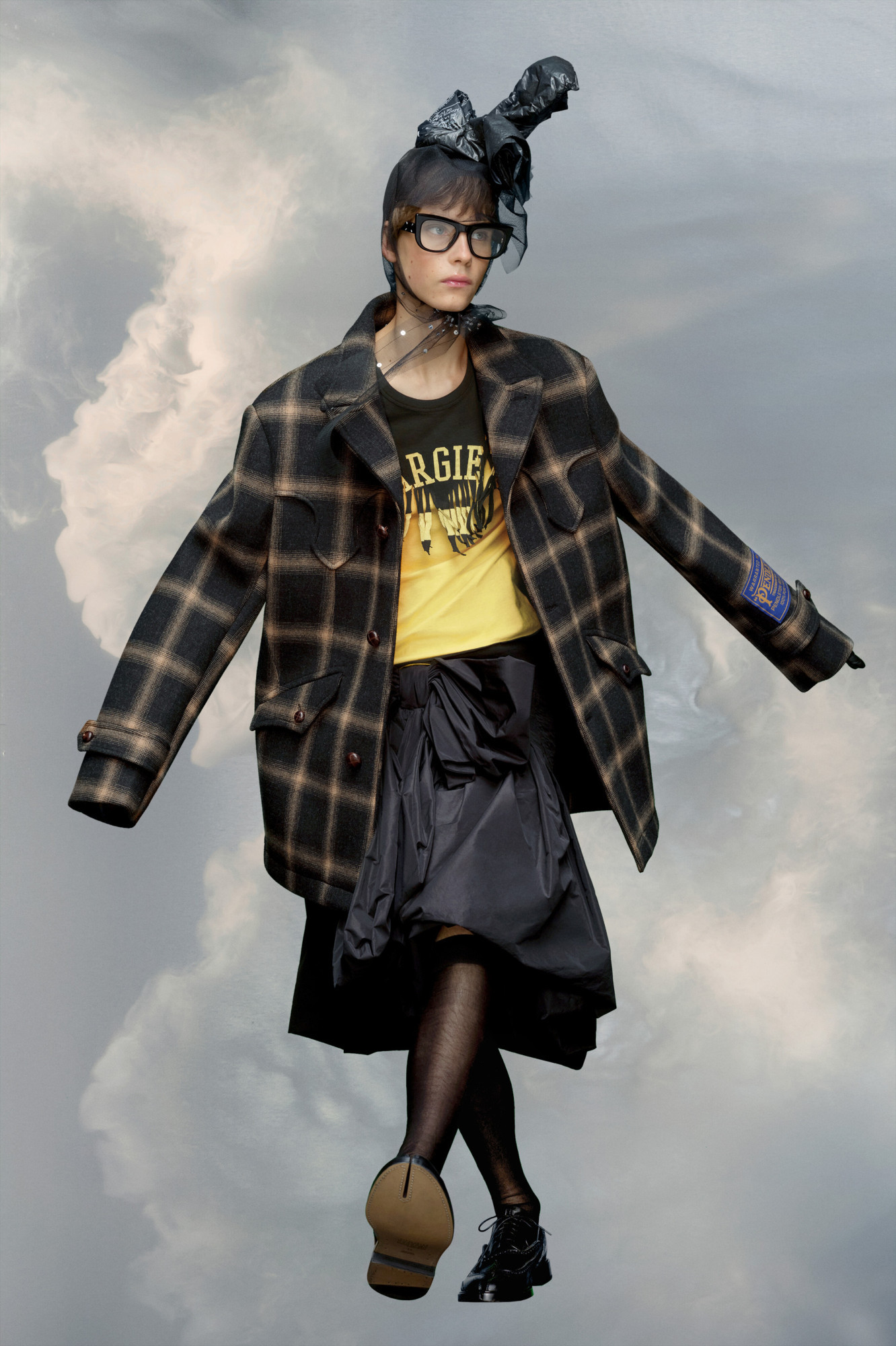 Maison Margiela Check-pattern Wool Coat In Black