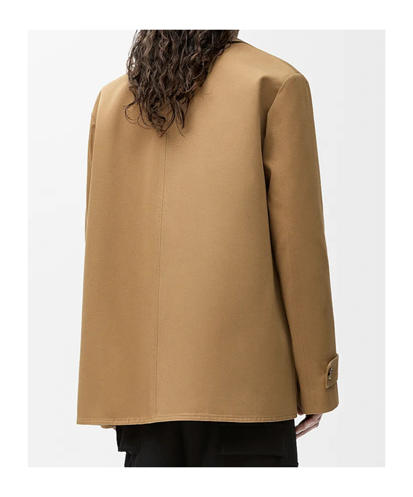 Loewe Coat In Cotton And Nappa Calfskin In Beige/khaki Green