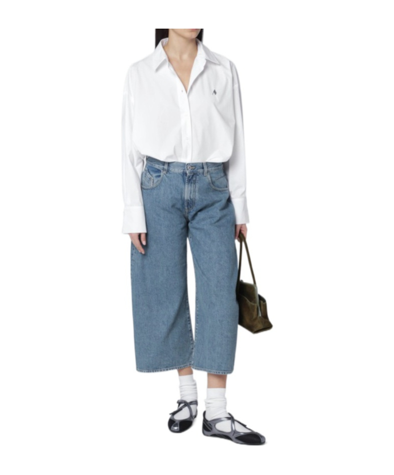 Attico Light Blue Cropped Jeans In Blue