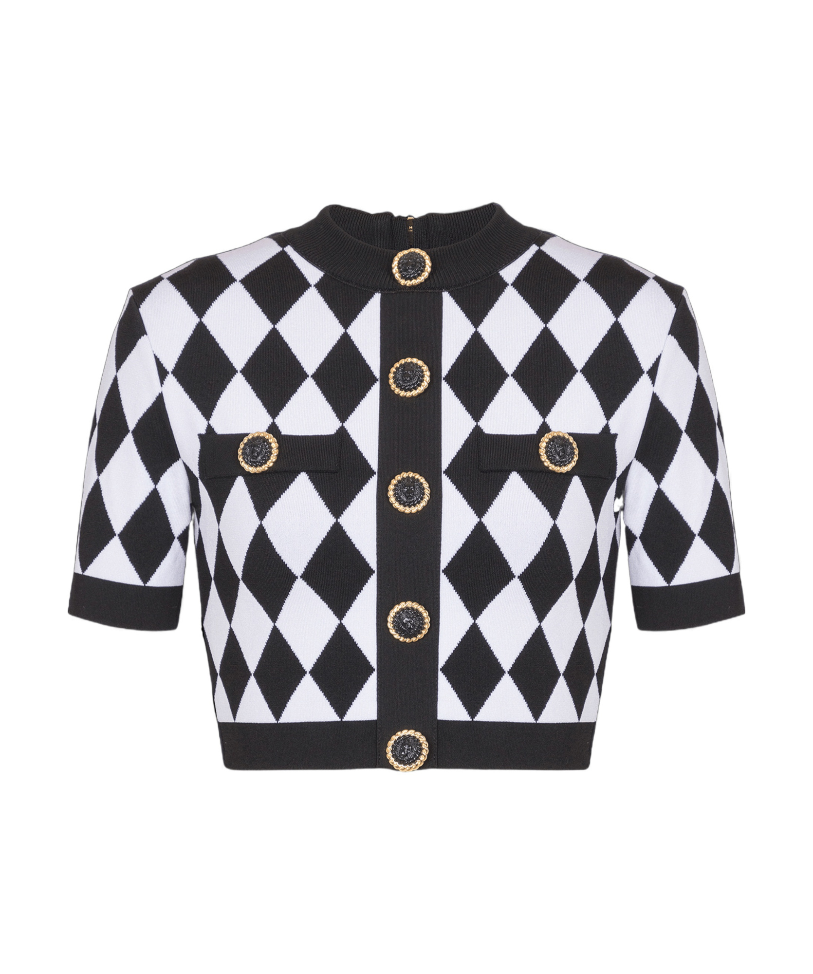 Shop Balmain Diamond Jacquard Knit Top In Black