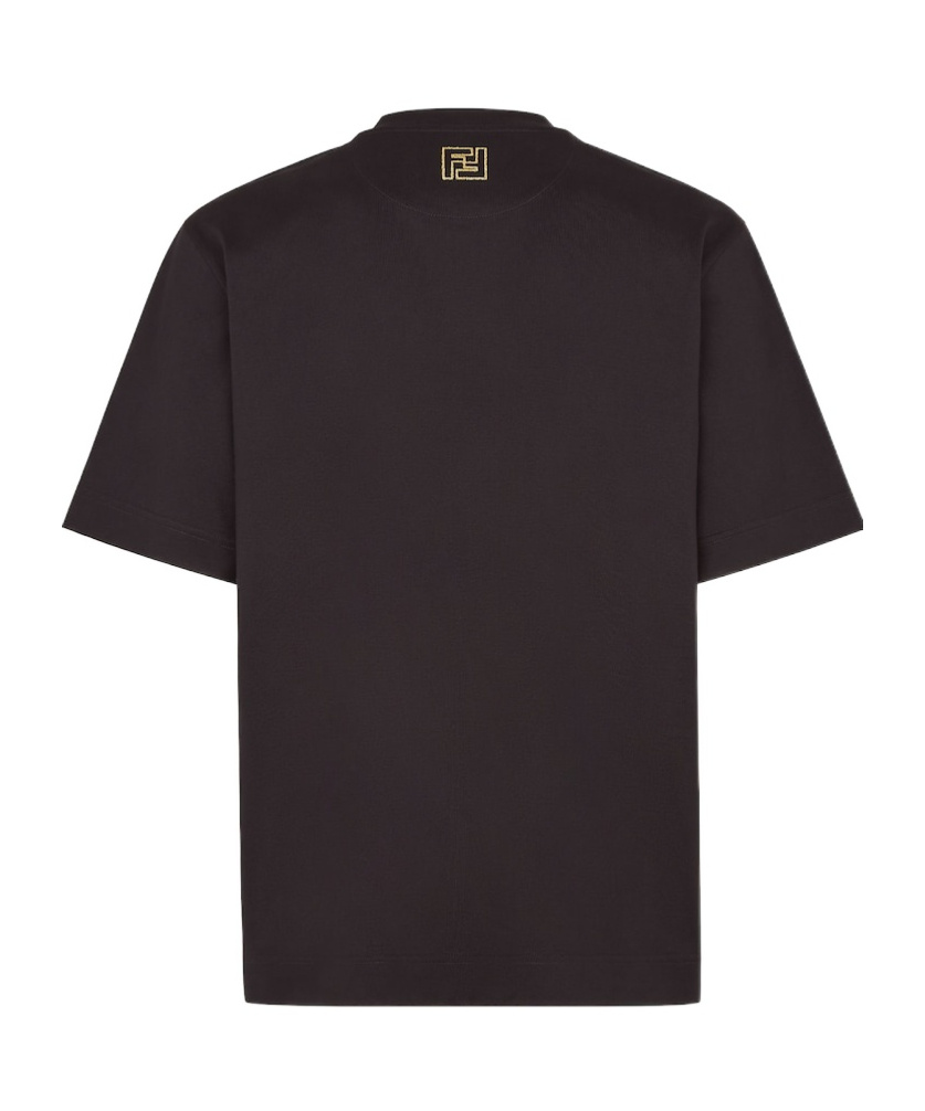 Fendi Gold Glitter Roma Lettering Cotton T-shirt In Black