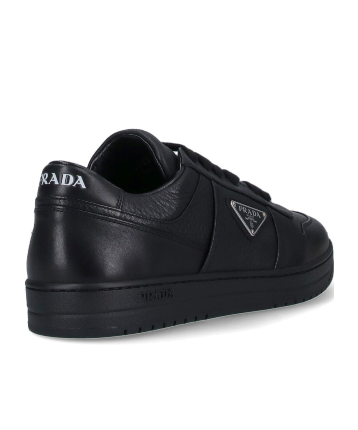 Prada Leather Sneakers With Embellished Inserts And Padded Ankle In Black