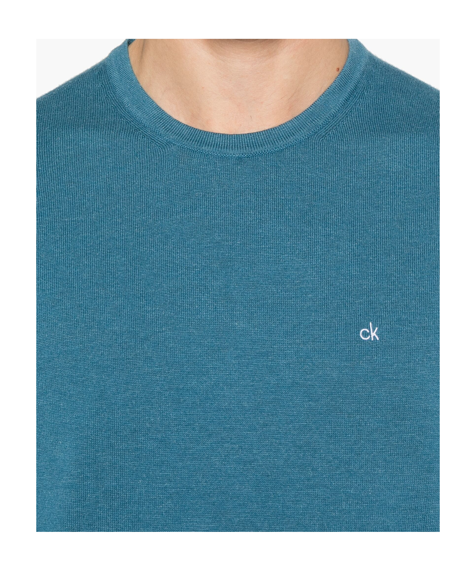 Calvin Klein Crew Neck Cotton Silk Blend Sweater In Blue