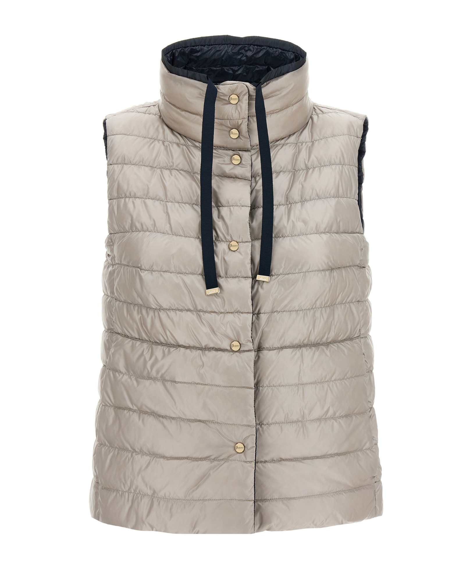Herno Blue Vest With High Neck And Buttons With Logo In Blue