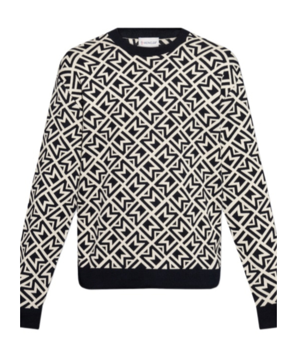 Moncler Geometric Pattern Cotton Sweater In Black