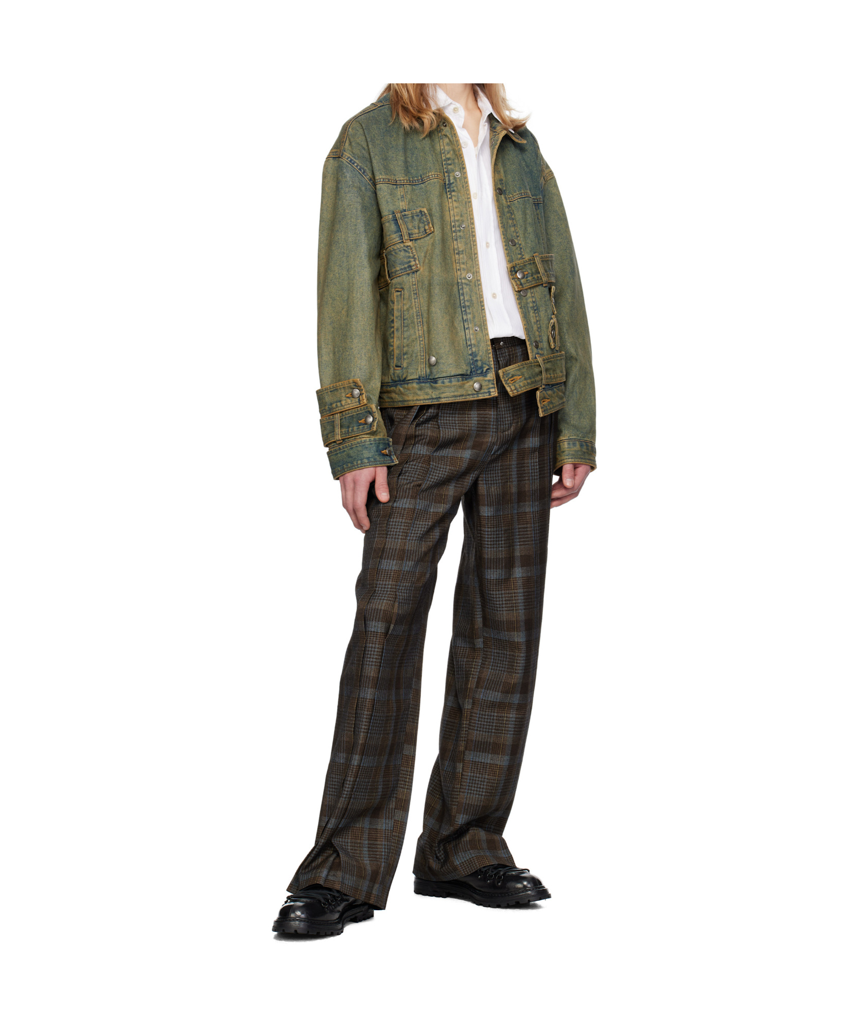 Andersson Bell Green Waistbands Denim Jacket In Green