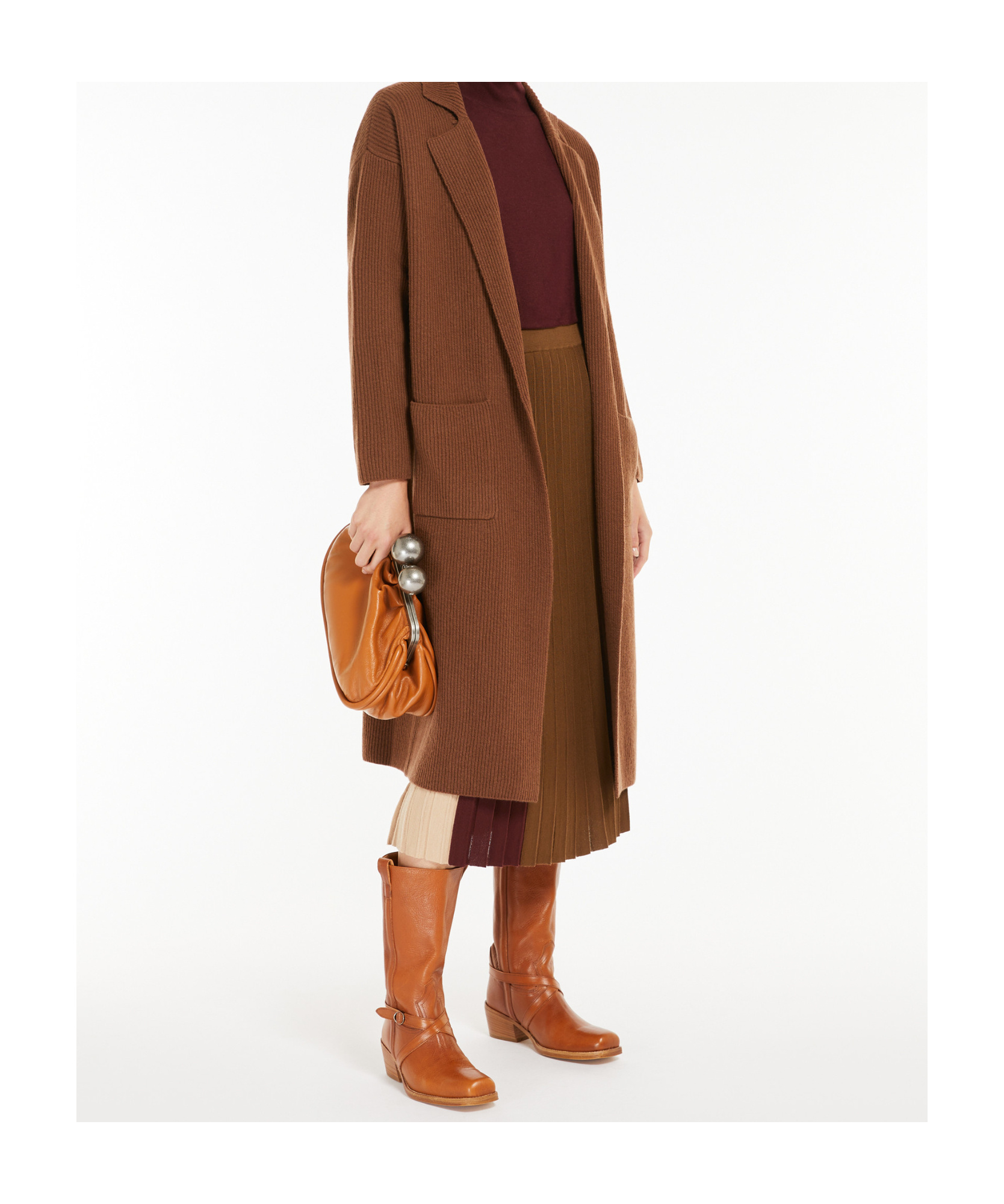 Weekend Max Mara Long-sleeved Wool Cardigan In Brown