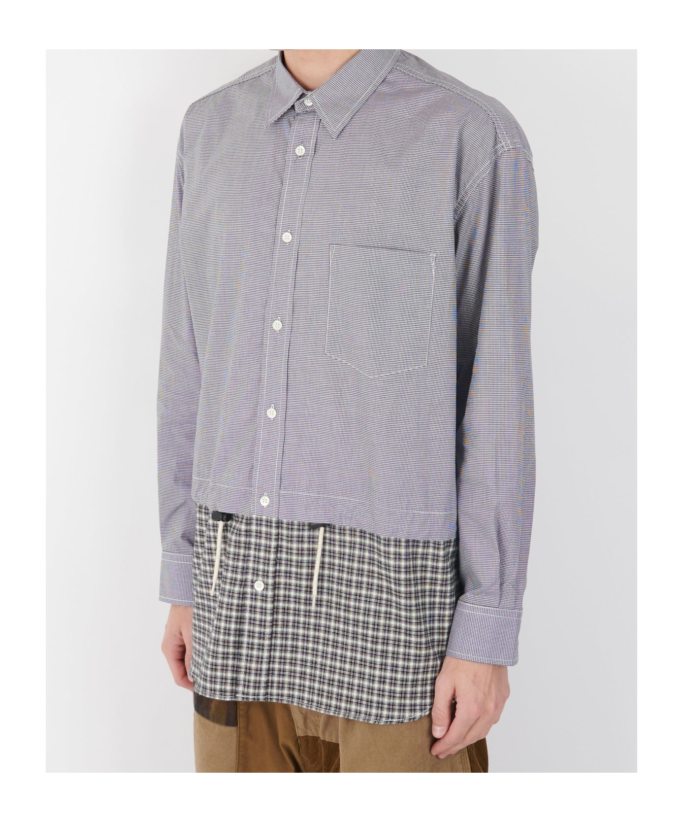 Comme Des Garçons Checkered Drawstring Shirt Black/white In Gray