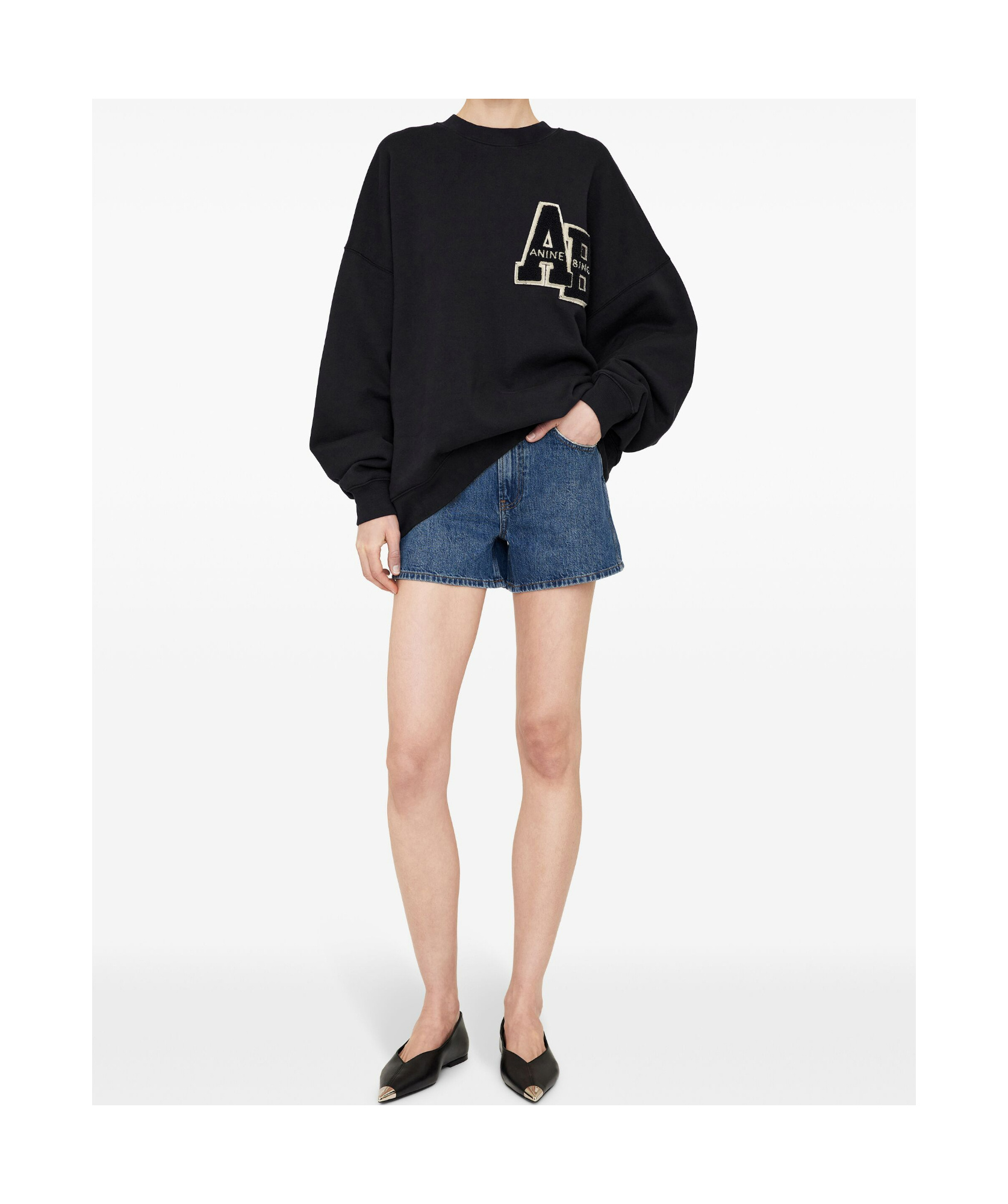 Shop Anine Bing Miles Long-sleeved Hoodie In Black