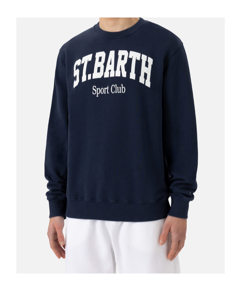 Mc2 Saint Barth Brushed Cotton Sport Club Crew-neck Sweatshirt With Printed In Blue