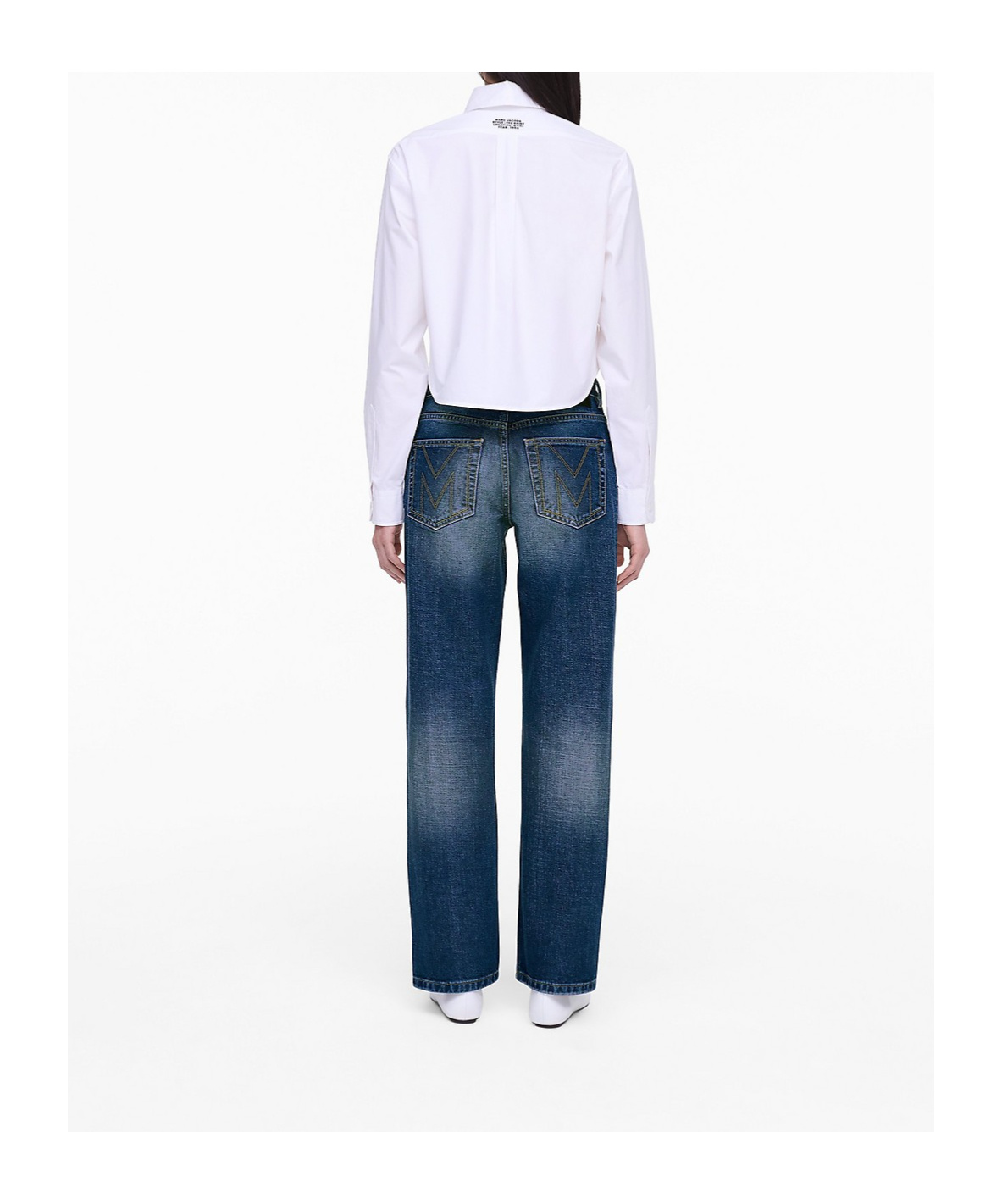 Marc Jacobs Womens The Cropped Text-embroidery Cotton Shirt White In White