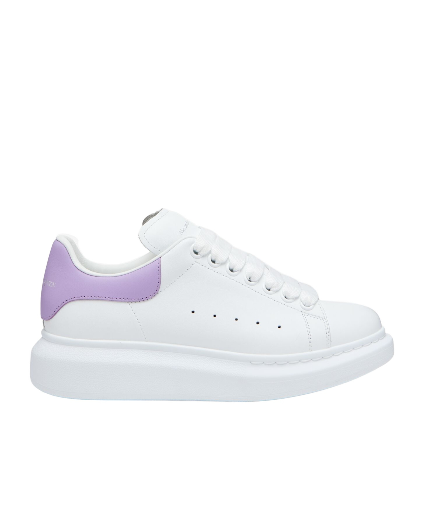 Alexander Mcqueen White Leather Sneakers With Lilac Leather Heel In White