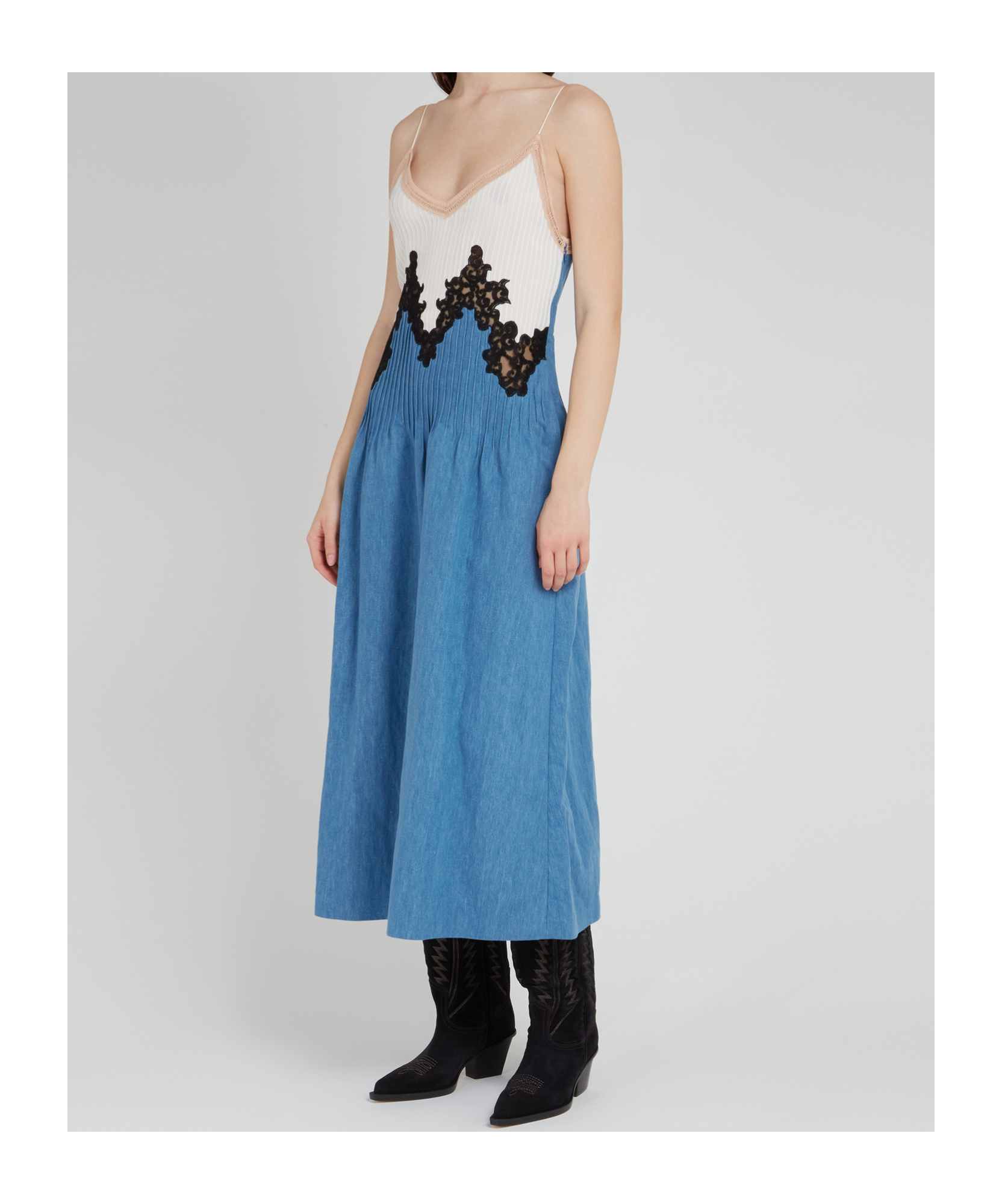 Gabriela Hearst Althea Colorblock Pintucked Denim Maxi Dress In Blue