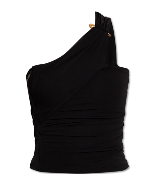 Versace Asymmetrical One-shoulder Top In Black
