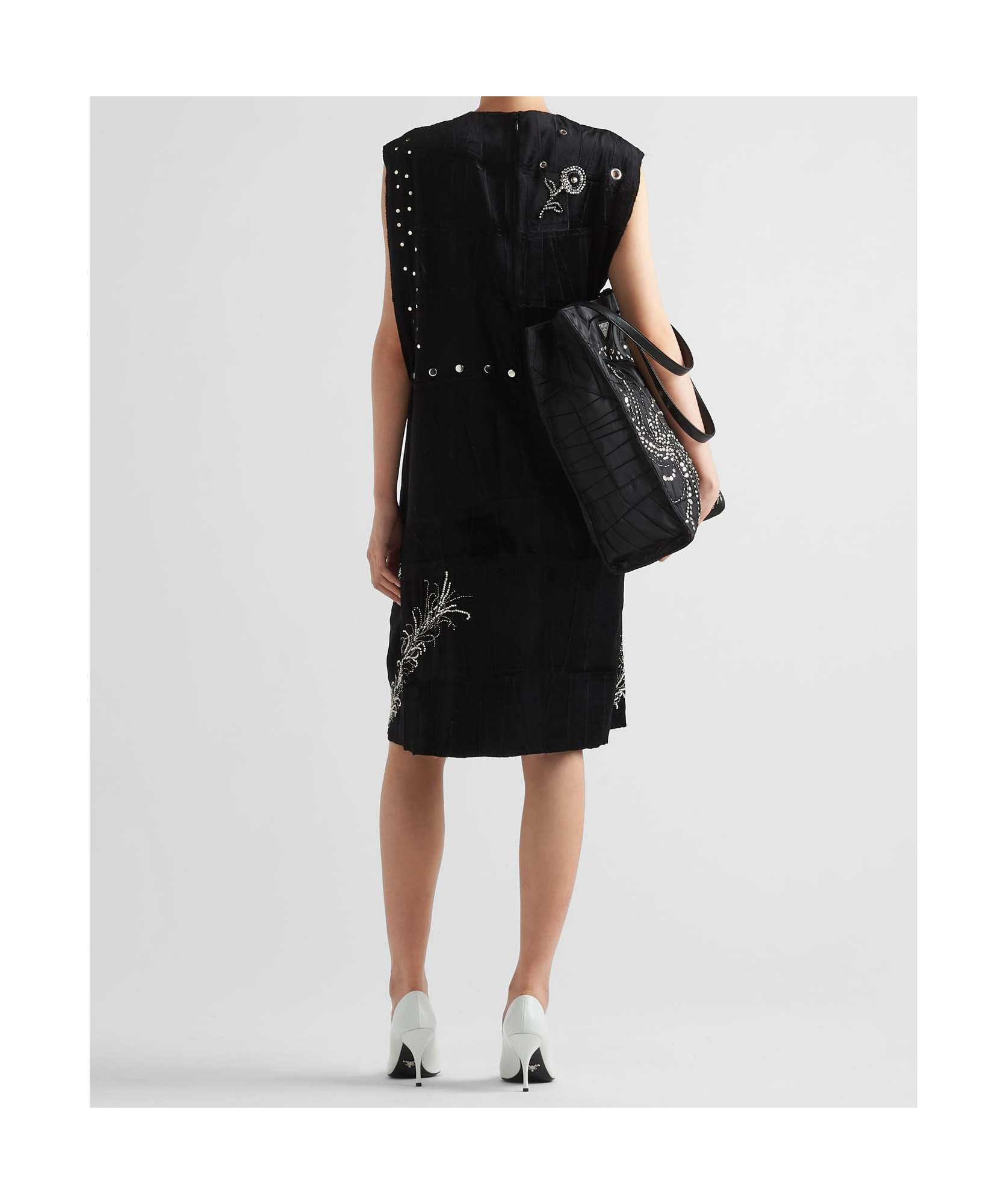 Prada Embroidered Georgette Sleeveless Dress In Black