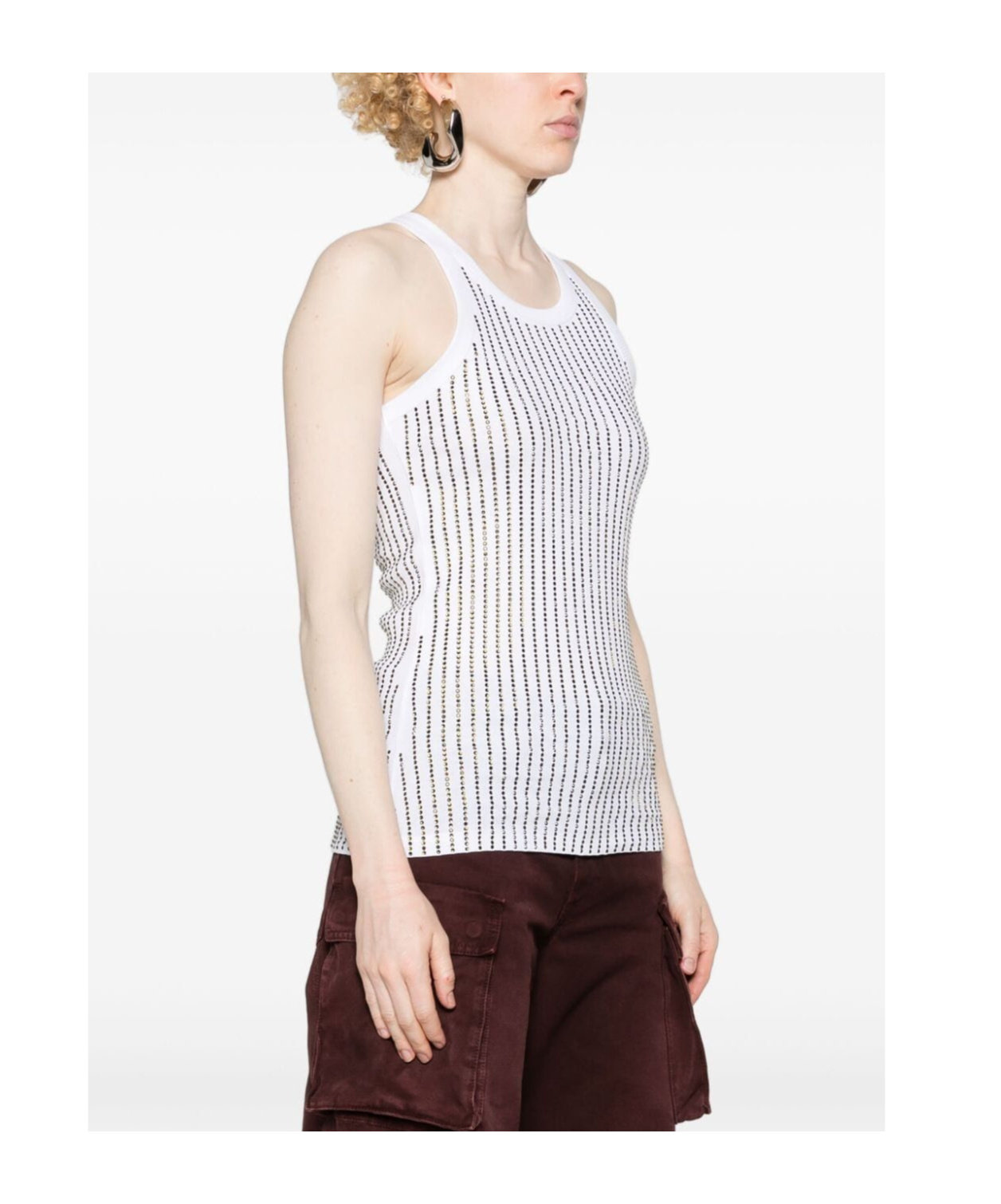 Attico White Tank Top With Multicolor Rhinestone In Jersey Woman In White