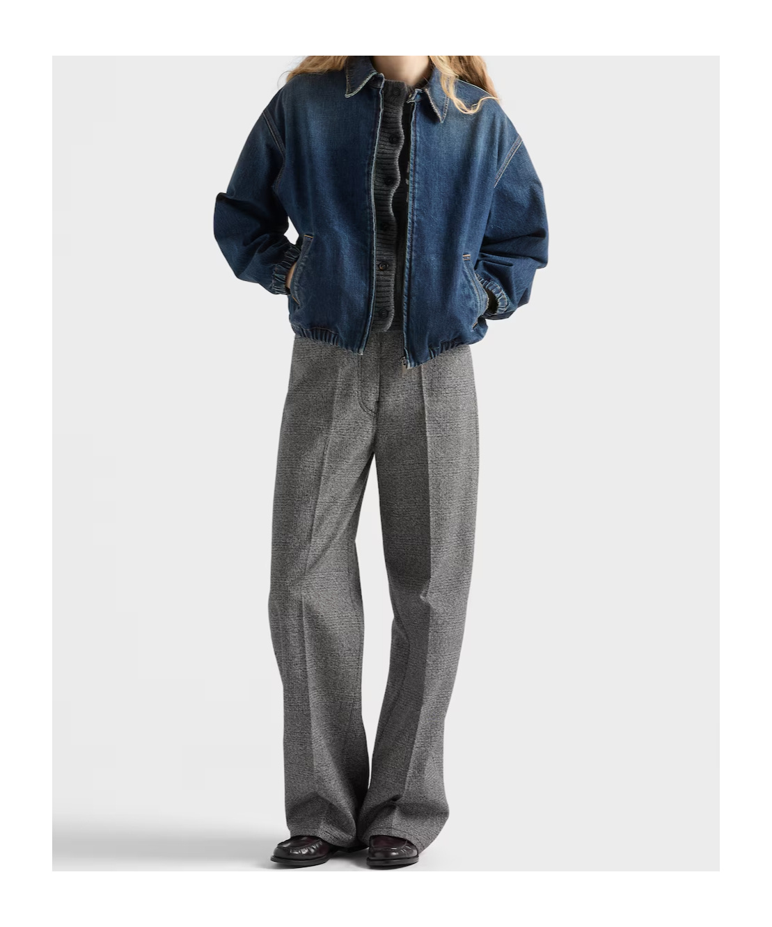 Prada Washed Denim Blouson Jacket In Blue