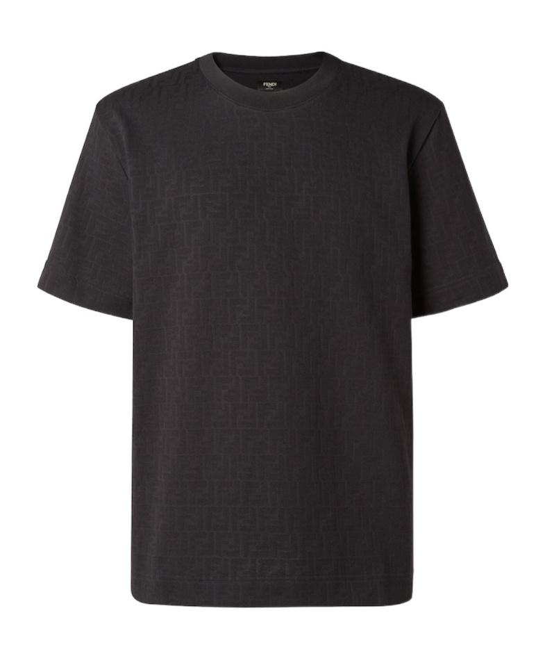 Fendi Monogrammed Geometric Pattern Crew Neck T-shirt In Black