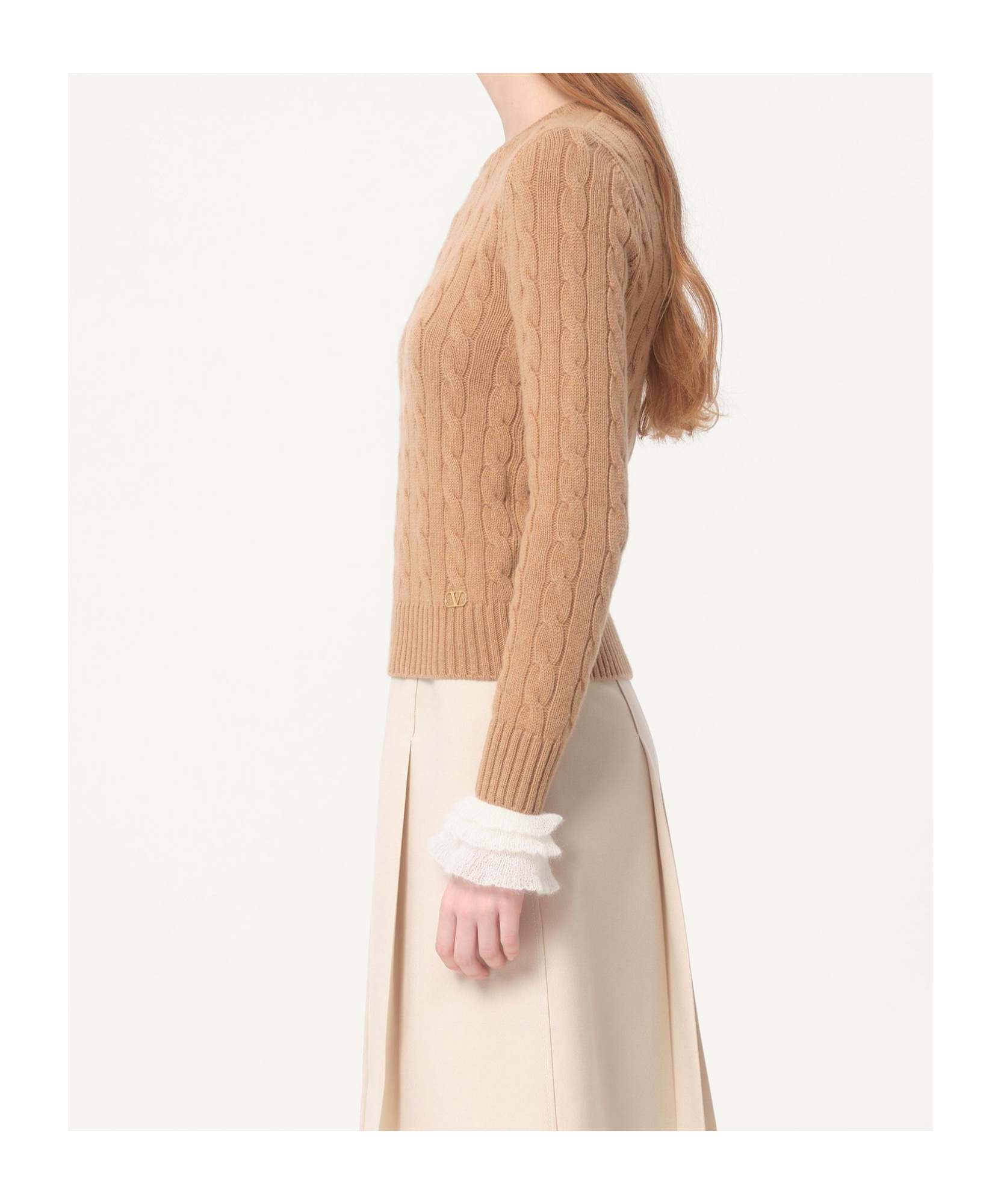 Valentino Pull En Cachemire Femme Camel/ivoire Xs In Camel/ivory