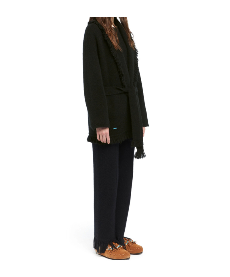 Alanui Luxe Fringed Long Shawl Collar Knitwear In Black