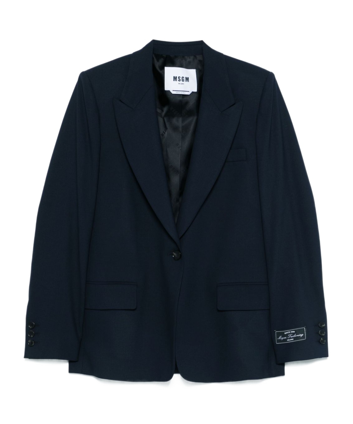 Msgm Single-breasted Blue Wool Blazer With Logo Label In Black