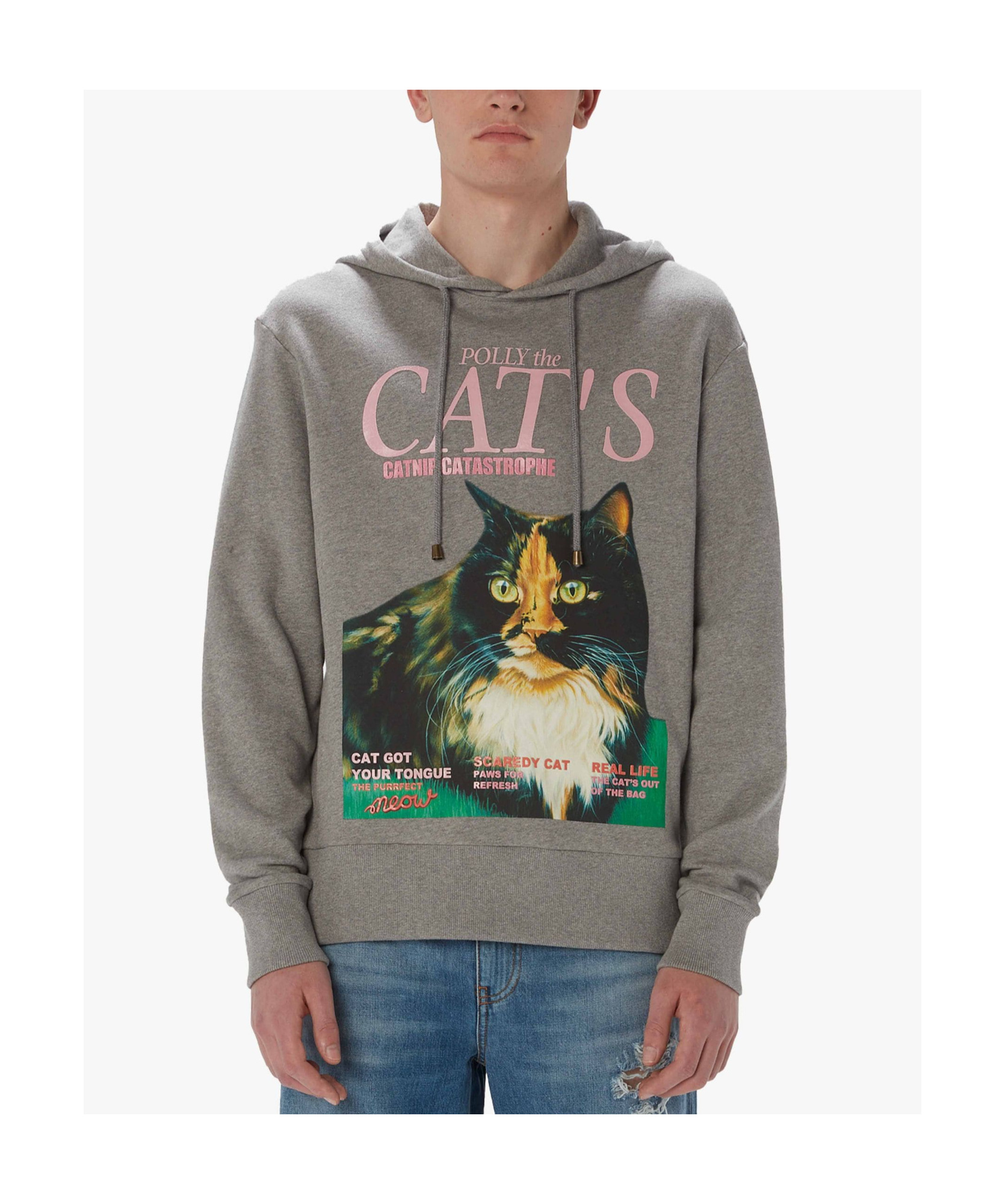 Jw Anderson Cat Print Hoodie Mid Grey Melange In Gray